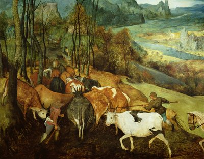 El regreso del rebaño en otoño (detalle) de Pieter Bruegel the Elder