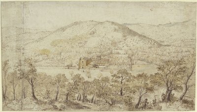Paisaje montañoso meridional con edificios conventuales de Pieter Brueghel the Elder