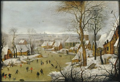 Paisaje invernal con una trampa para pájaros y la huida a Egipto, 1622 de Pieter Brueghel the Younger
