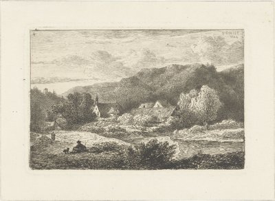 Paisaje montañoso con iglesia y casas. Paisajes acuáticos (título de la serie) de Pieter Casper Christ
