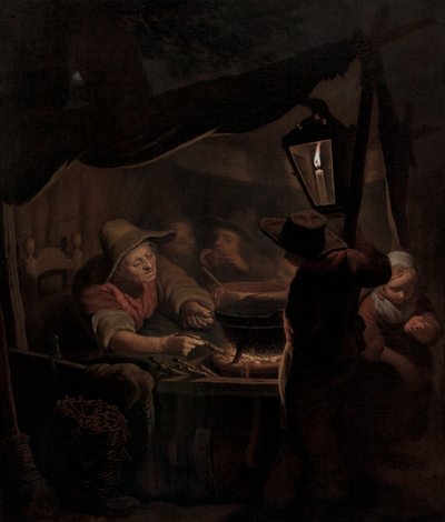 Un fabricante de rosquillas a la luz de las velas, 1815 de Pieter Christoffel Wonder