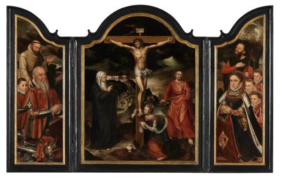 Cristo en la Cruz con la Virgen, San Juan y María Magdalena (óleo sobre tabla) de Pieter Claeissens