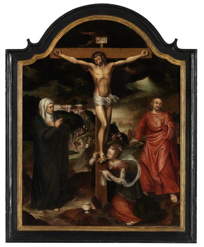 Cristo en la Cruz con la Virgen, San Juan y María Magdalena (óleo sobre tabla) de Pieter Claeissens