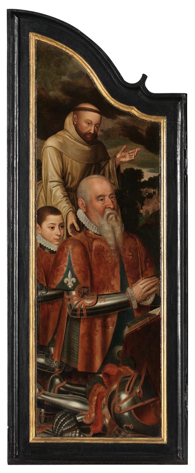 Panel izquierdo de Cristo en la Cruz con la Virgen, San Juan y María Magdalena (óleo sobre tabla) de Pieter Claeissens