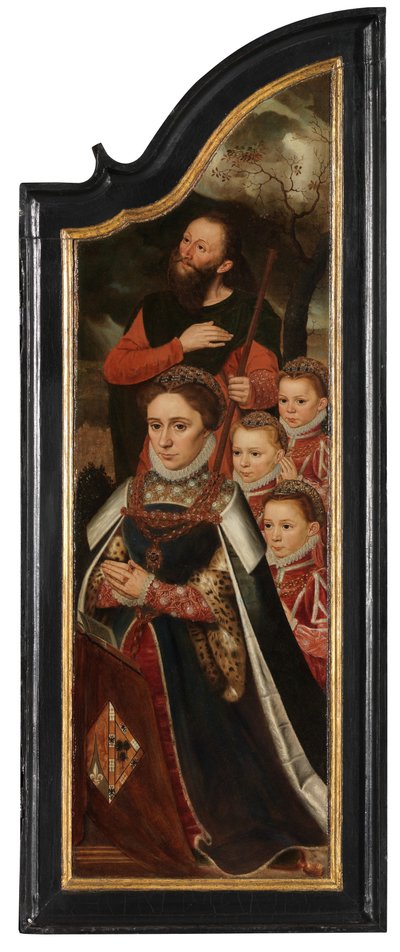 Panel derecho de Cristo en la Cruz con la Virgen, San Juan y María Magdalena (óleo sobre tabla) de Pieter Claeissens