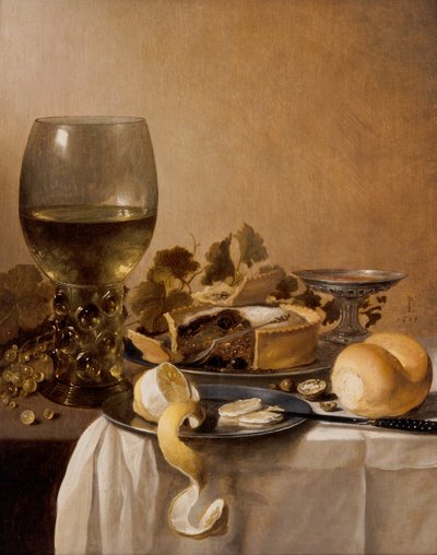 Un Roemer gigante, una tacita de plata, un pastel de Pieter Claesz