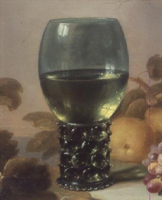 Naturaleza muerta de copa de vidrio (detalle) de Pieter Claesz