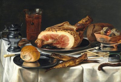 Bodegón con jamón de Pieter Claesz