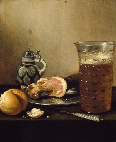 Naturaleza muerta con un jamón, siglo XVII de Pieter Claesz