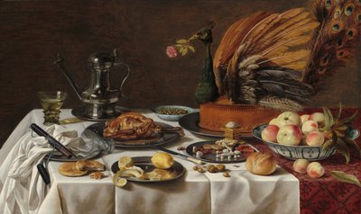 Bodegón con pastel de pavo real de Pieter Claesz