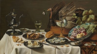 Naturaleza muerta con pastel de pavo de Pieter Claesz
