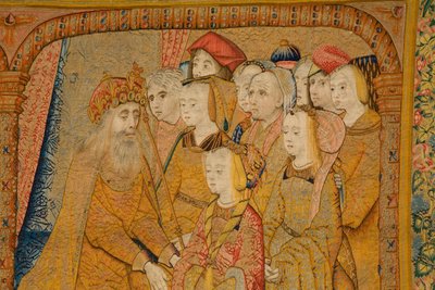Tapiz flamenco. Anunciación. Detalle, c.1502-04 (oro, plata, seda y lana) de Pieter Coecke van Aelst