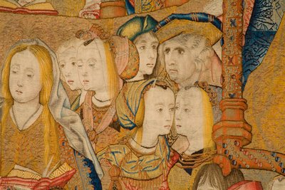 Tapiz flamenco. Anunciación. Detalle, c.1502-04 (oro, plata, seda y lana) de Pieter Coecke van Aelst