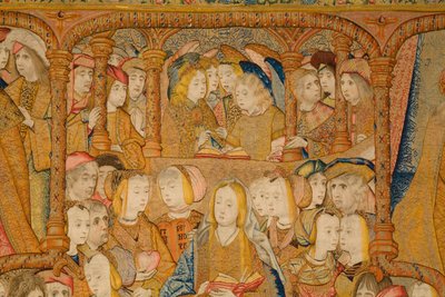 Tapiz flamenco. Anunciación. Detalle, c.1502-04 (oro, plata, seda y lana) de Pieter Coecke van Aelst