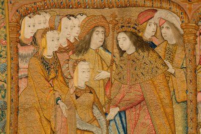 Tapiz flamenco. Anunciación. Detalle, c.1502-04 (oro, plata, seda y lana) de Pieter Coecke van Aelst