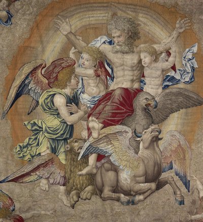Dios Padre con los símbolos de los cuatro apóstoles (tetramorfos), conocido como La Trinidad de Pieter Coecke van Aelst