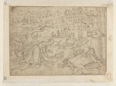 El Mes de Abril (Figuras en un parque cerca de un castillo); (detalle) La Juventud de Las Tres Edades del Hombre de Pieter Coecke van Aelst