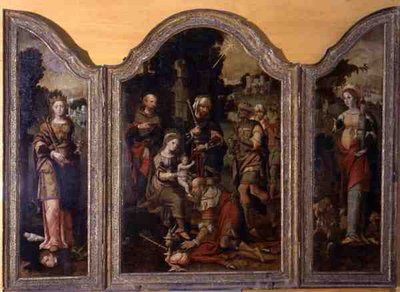 Tríptico que representa la adoración de los magos y dos santos de Pieter Coecke van Aelst