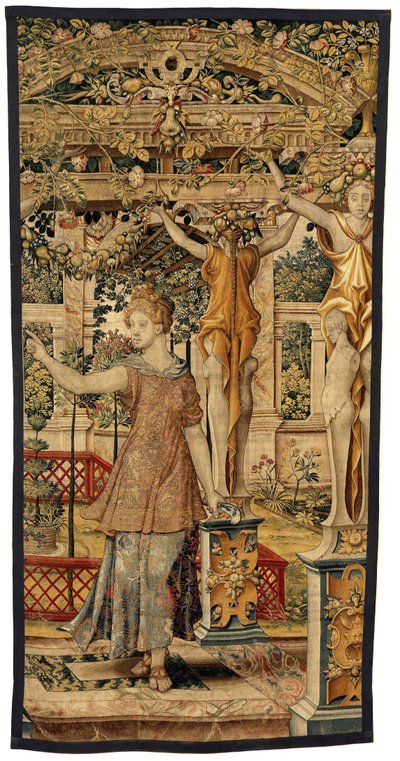 Vertumno y Pomona: Vertumno transformado en campesino, c.1550 (oro, lana y seda) de Pieter Coecke van Aelst