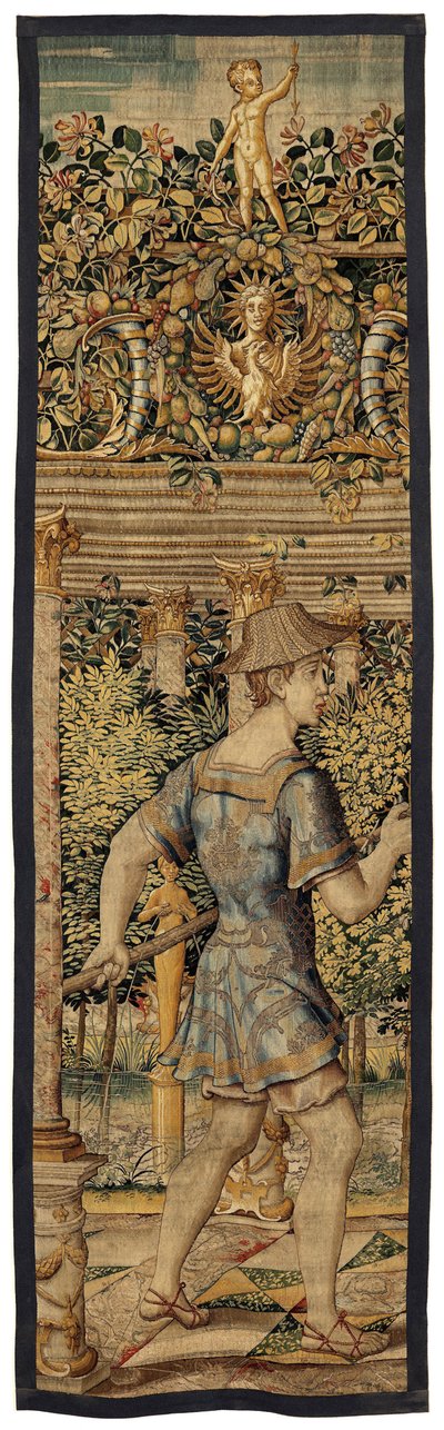 Vertumno y Pomona: Vertumno transformado en pescador, c.1550 (oro, lana y seda) de Pieter Coecke van Aelst
