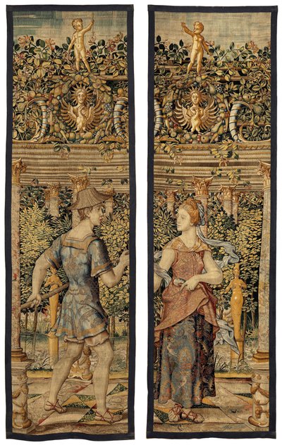 Vertumno y Pomona: Vertumno transformado en pescador, c.1550 (oro, lana y seda) de Pieter Coecke van Aelst