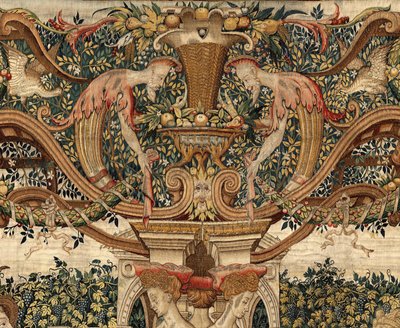 Vertumno y Pomona: Vertumno transformado en podador, c.1550 (oro, lana y seda) de Pieter Coecke van Aelst