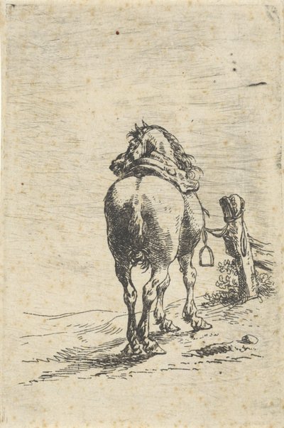 Caballo ensillado en un poste de Pieter Cornelisz. Verbeeck