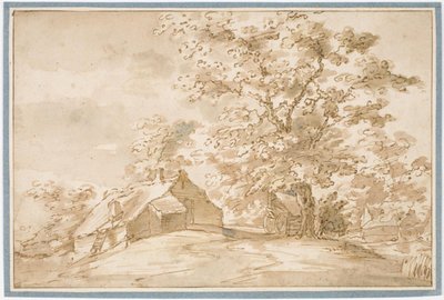 Paisaje con un gran roble junto a cabañas de campesinos de Pieter Dircksz van Santvoort