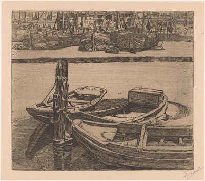 Barcos en el Damrak en Amsterdam de Pieter Dupont (signed by artist)