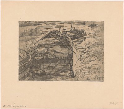 Barcos de remo amarrados en una zanja de Pieter Dupont