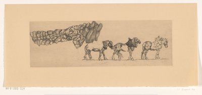 Tres caballos de tiro y la carga de un carro de heno de Pieter Dupont