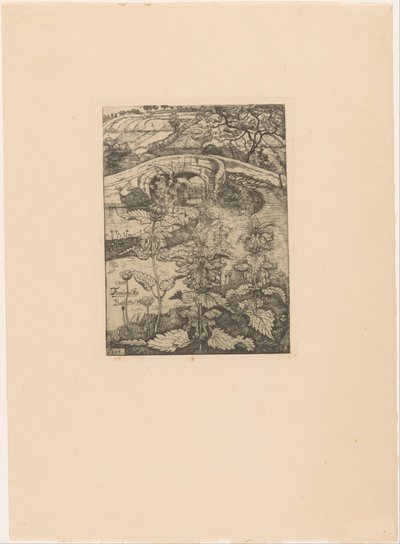 Paisaje de ladera con puente en Bath de Pieter Dupont