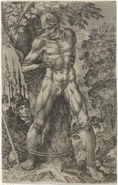 Achior atado a un árbol de Pieter Feddes van Harlingen