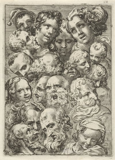 Hoja de estudio con diecinueve cabezas de Pieter Feddes van Harlingen