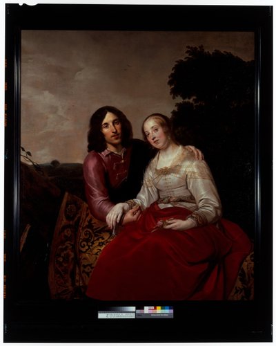 Retrato de matrimonio de una pareja joven en un paisaje de Pieter Fransz. de Grebber
