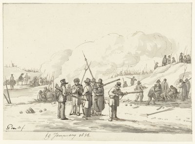 Campamento de civiles en las dunas de Holanda Septentrional, 19 de enero de 1814 de Pieter Gerardus van Os (signed by artist)