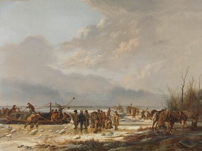 Rompiendo el hielo en el Karnemelksloot, Naarden, enero de 1814 de Pieter Gerardus van Os