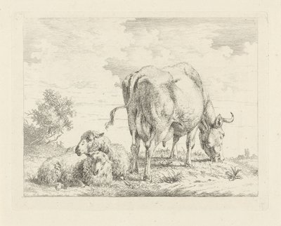 Vaca con dos ovejas de Pieter Gerardus van Os
