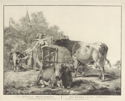 Vacas y una lechera De Hollandsche Melk-koeijen/ Les vaches â lait hollandaises (título sobre el objeto) de Pieter Gerardus van Os