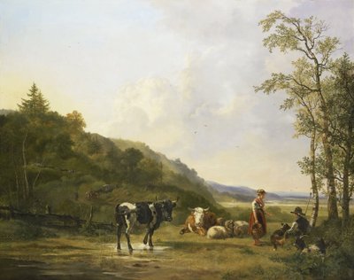Paisaje con pastores y ganado de Pieter Gerardus van Os