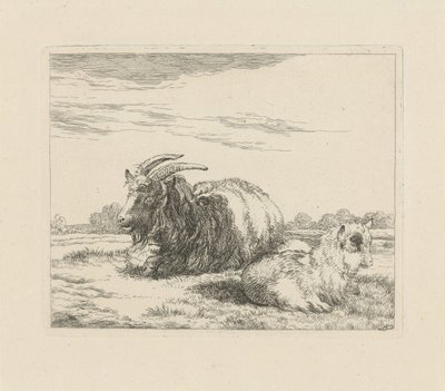 Cabrito y cabrito reclinados Ovejas y cabras (título de la serie) de Pieter Gerardus van Os