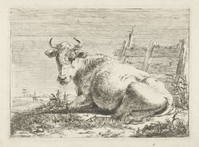 Vaca tumbada junto a una valla Vacas (título de la serie) de Pieter Gerardus van Os