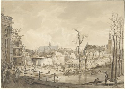 Ruinas en el lado norte del Steenschuur tras el desastre de la pólvora en Leiden, 12 de enero de 1807 de Pieter Gerardus van Os