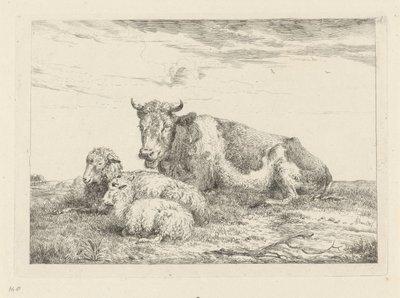 Vaca dormida con oveja y cordero. de Pieter Gerardus van Os