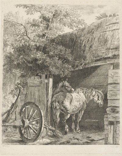 Dos caballos en un granero de Pieter Gerardus van Os