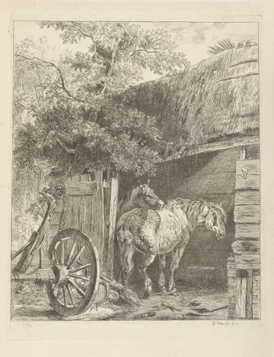Dos caballos en un granero de Pieter Gerardus van Os