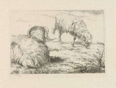 Dos carneros en el prado Ovejas y cabras (título de la serie) de Pieter Gerardus van Os