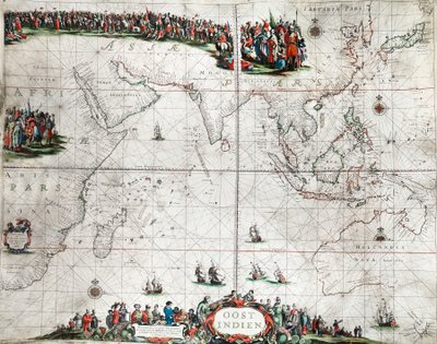 Mapa de las Indias Orientales, c.1666 (grabado coloreado) de Pieter Goos