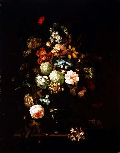 Naturaleza muerta con flores en un jarrón de vidrio de Pieter Hardime