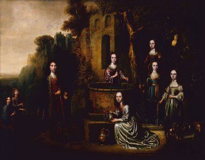 Retrato de Grupo de un Caballero y una Dama con Cuatro Damas en Asistencia de Pieter Harmansz Verelst